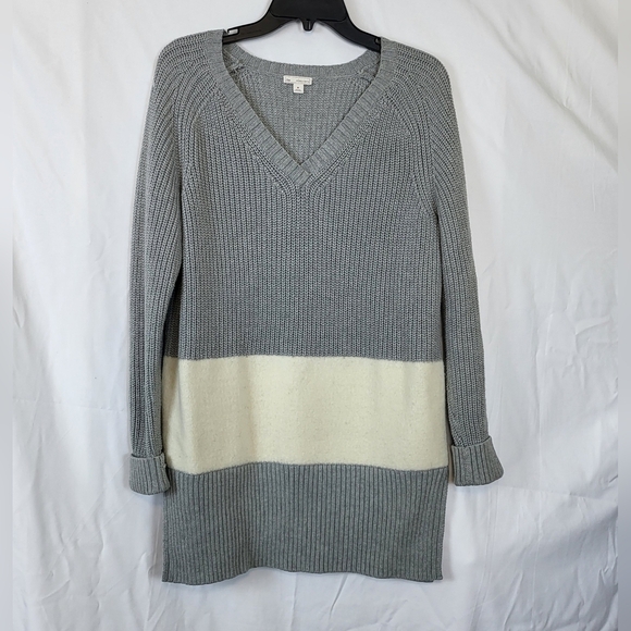 Gap Womens Gray & Beige Contrast Panel Long Sleeve Knit Sweater Tunic Size M - Picture 1 of 8
